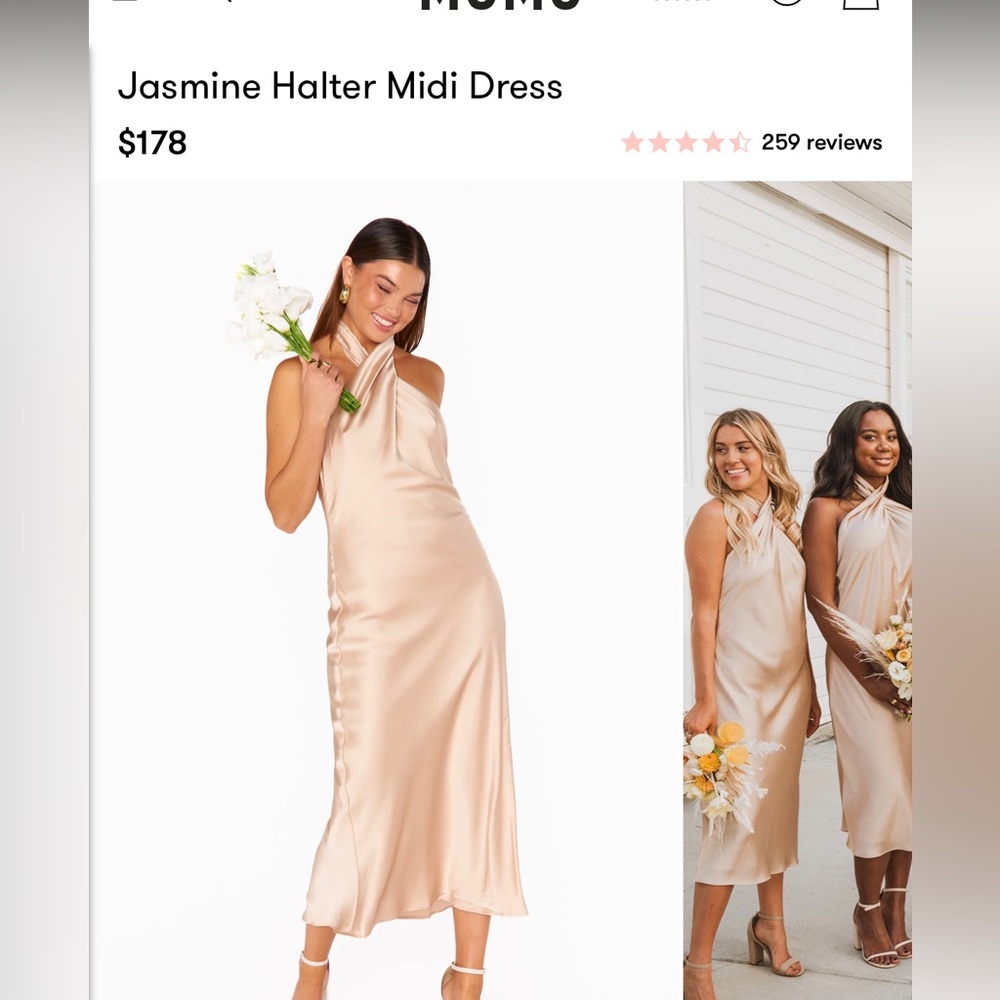 Show Me Your Mumu Jasmine Halter MIDI Dress Champagne Luce Satin